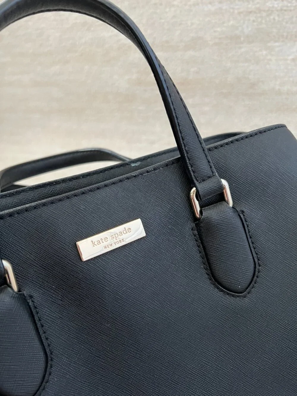 Kate Spade Laurel Way Evangelie Black Saffiano Leather Satchel Crossbody Bag